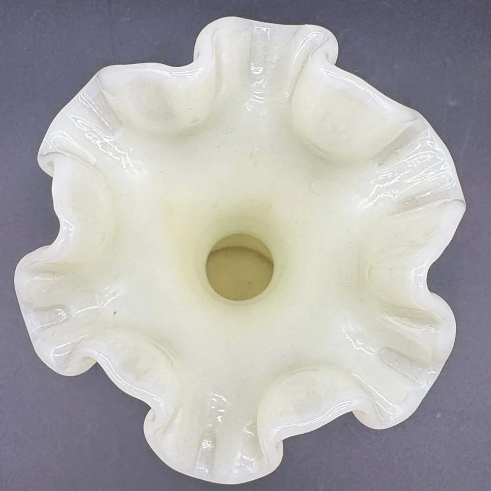 Fenton Uranium Art Glass Custard Swirl Ruffled Crest Vase Vintage